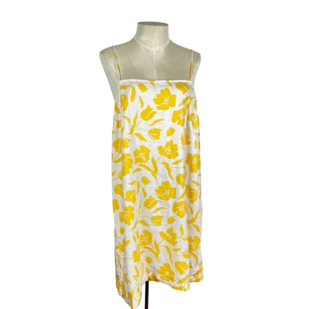 Old Navy linen‎ blend yellow floral sun dress size Medium tie shoulder straps
